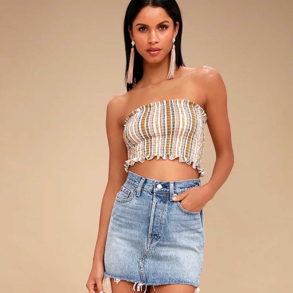 Bonita Striped Smocked Crop Top (Size: Small)